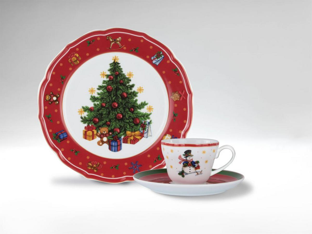 SERVIS ZA KAFU - bela/crvena, Konvencionalno, keramika - X-Mas