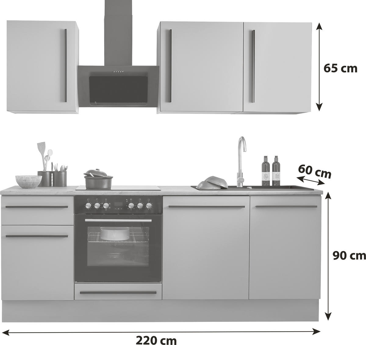 KÜCHENBLOCK 220 cm   in Grau, Eichefarben  - Eichefarben/Schwarz, Design, Holzwerkstoff/Kunststoff (220cm) - P & B