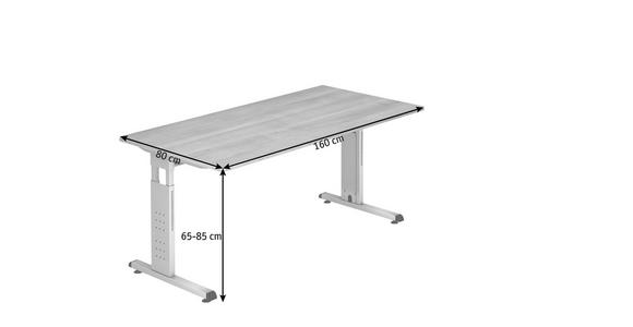 SCHREIBTISCH höhenverstellbar  - Silberfarben/Grau, KONVENTIONELL, Holzwerkstoff/Metall (160/80/65-85cm) - Venda