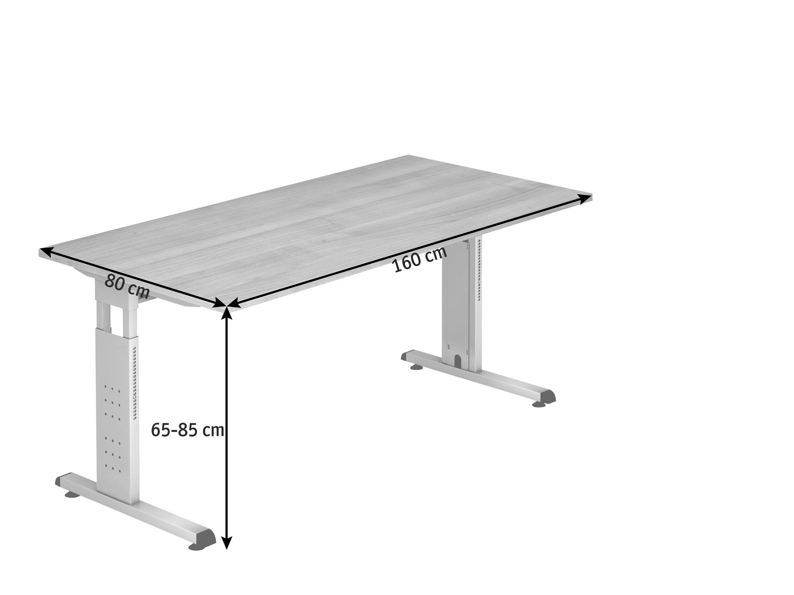 SCHREIBTISCH 160/80/65-85 cm  in Eichefarben  - Eichefarben/Silberfarben, KONVENTIONELL, Holzwerkstoff/Metall (160/80/65-85cm) - Venda