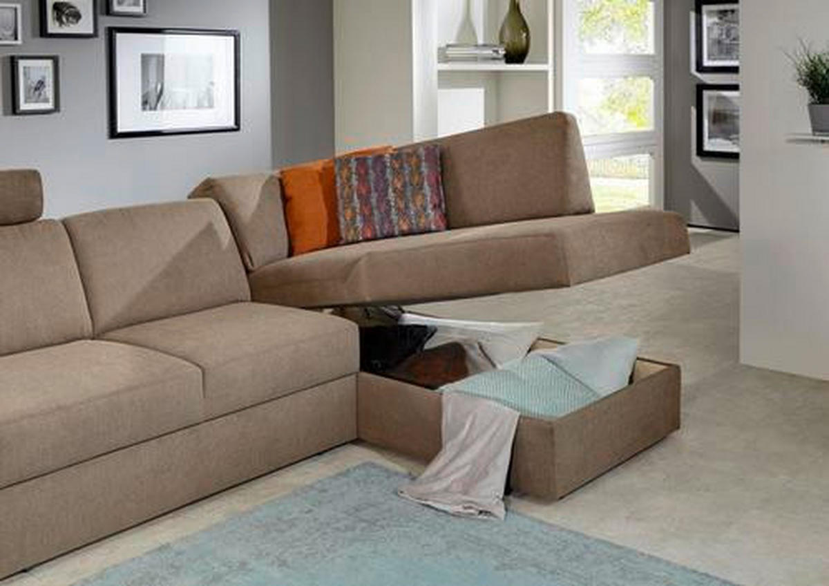 ECKSOFA in Webstoff Graubraun  - Graubraun/Schwarz, Konventionell, Kunststoff/Textil (224/165cm) - Xora