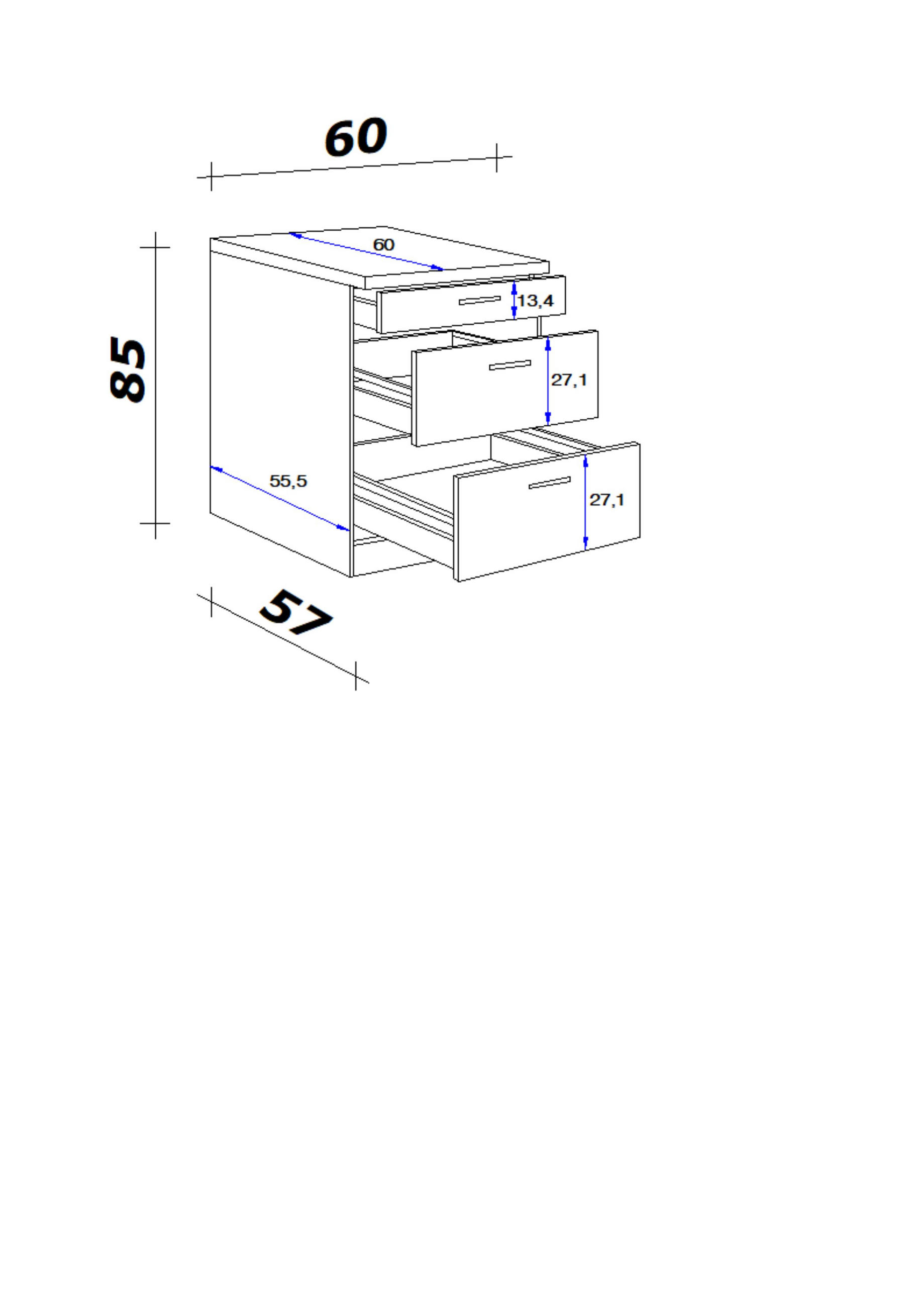 SCHUBKASTENUNTERSCHRANK 60/84,9/60 cm  in Weiß  - Graubraun/Alufarben, KONVENTIONELL, Holzwerkstoff/Kunststoff (60/84,9/60cm) - FlexWell