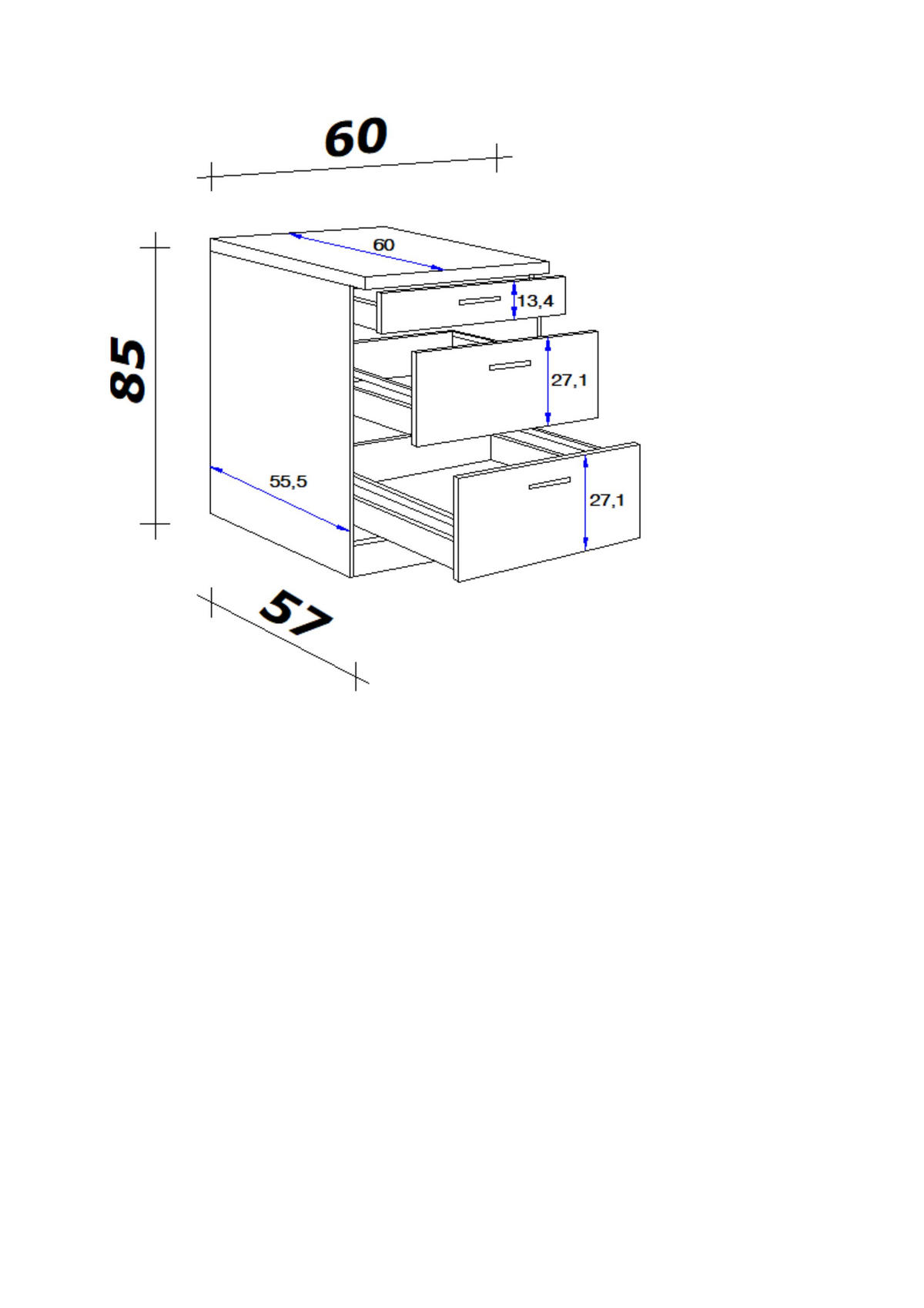 SCHUBKASTENUNTERSCHRANK 60/85/60 cm  in Sonoma Eiche, Weiß  - Alufarben/Weiß, KONVENTIONELL, Holzwerkstoff/Kunststoff (60/85/60cm) - FlexWell