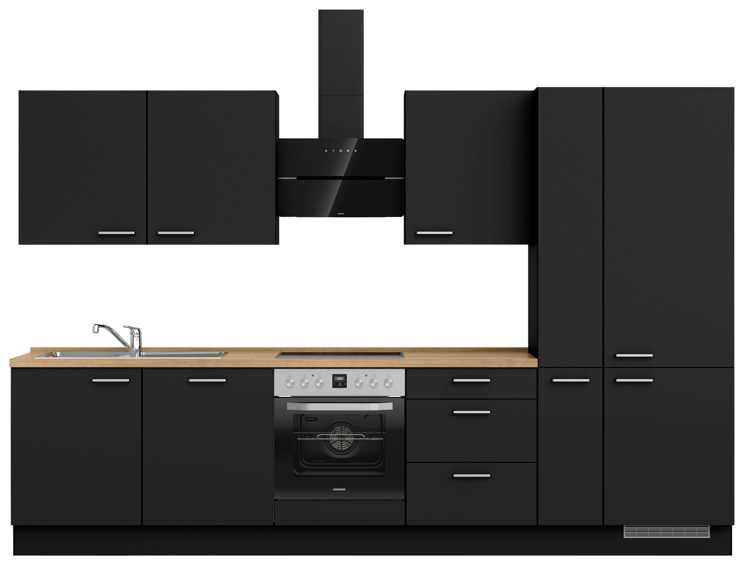 KÜCHENLEERBLOCK 330 cm   in Schwarz, Eichefarben  - Edelstahlfarben/Eichefarben, MODERN, Holzwerkstoff/Metall (330cm) - Nobilia