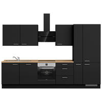 KÜCHENLEERBLOCK 330 cm   in Schwarz, Eichefarben  - Edelstahlfarben/Eichefarben, MODERN, Holzwerkstoff/Metall (330cm) - Nobilia