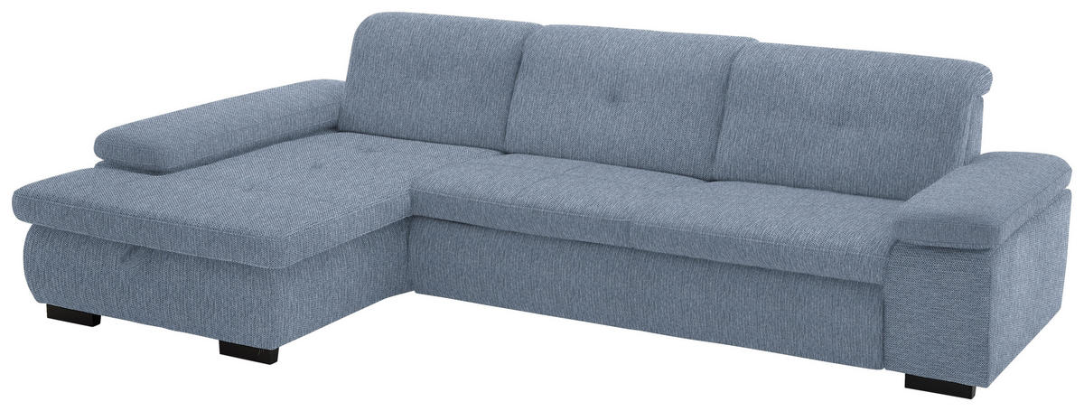 ECKSOFA in Flachgewebe Blau  - Blau/Schwarz, Design, Textil/Metall (174/297cm) - Beldomo Style