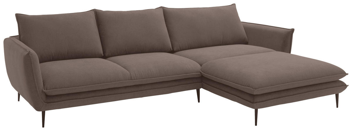 ECKSOFA Braun Webstoff  - Schwarz/Braun, KONVENTIONELL, Textil/Metall (304/196cm) - Hom`in