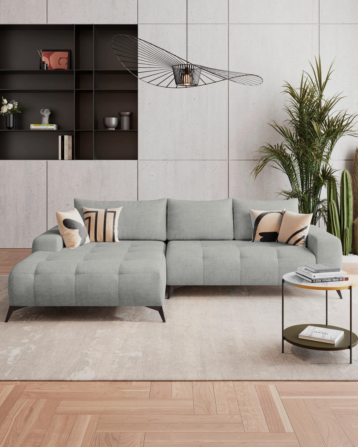 HÖRNSOFFA i flatväv ljusgrå  - ljusgrå/svart, Trend, metall/textil (175/290cm) - MID.YOU