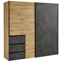 ŠAT. SKRIŇA S POSUV. DVERAMI, tmavosivá, dub artisan, 200/200/61 cm - čierna/dub artisan, Konventionell, kov/kompozitné drevo (200/200/61cm) - Carryhome