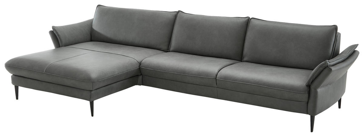 ECKSOFA in Echtleder Anthrazit  172/334 cm  - Anthrazit/Schwarz, Design, Leder/Metall (172/334cm) - Hukla