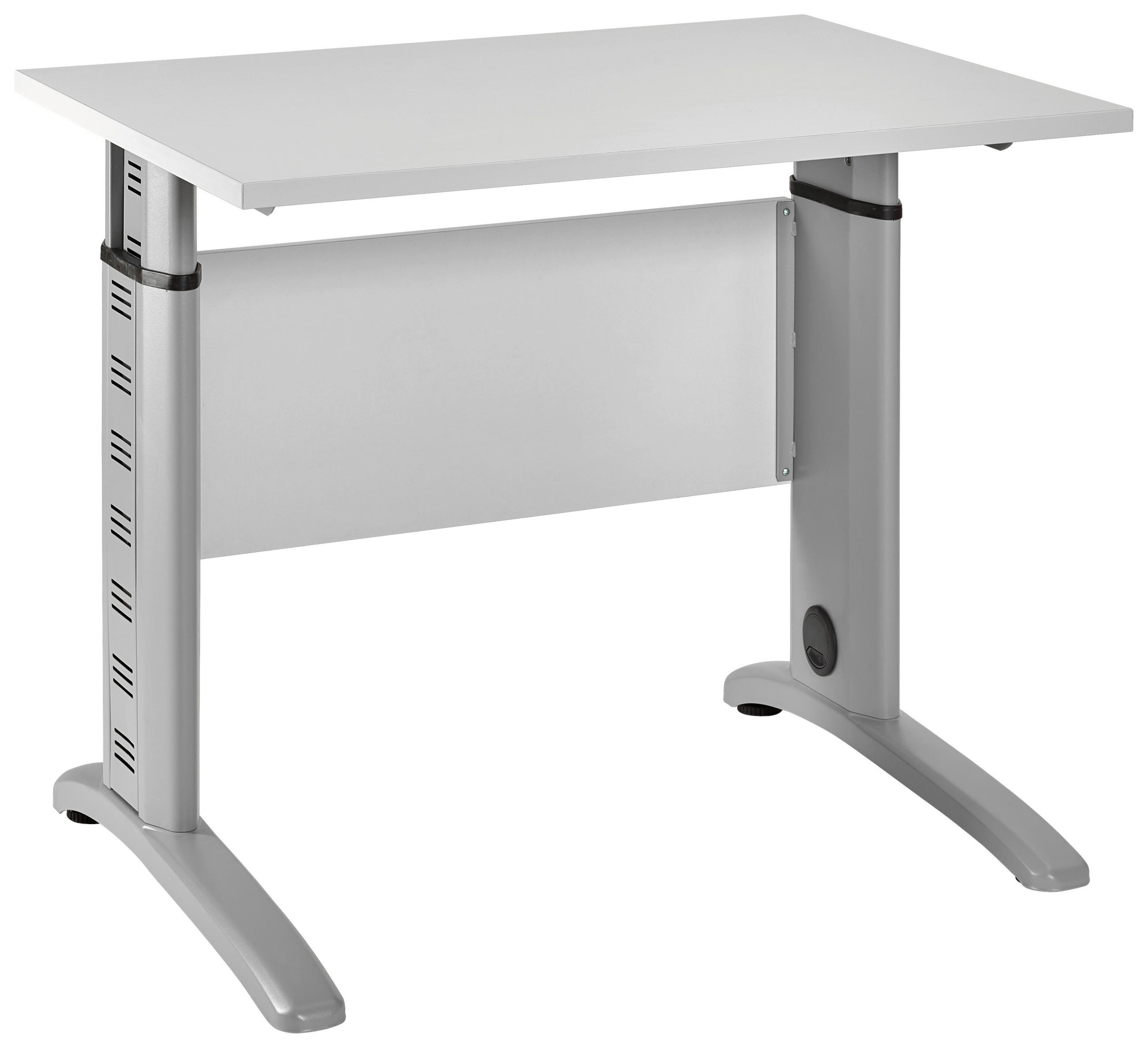 SCHREIBTISCH 90/65/69,5(87,5) cm Hellgrau höhenverstellbar, in verschiedenen Holz-Dekoren erhältlich mechanisch höhenverstellbar  - Silberfarben/Hellgrau, Basics, Holzwerkstoff/Metall (90/65/69,5(87,5)cm) - MID.YOU