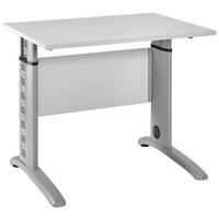 SCHREIBTISCH 90/65/69,5(87,5) cm Hellgrau höhenverstellbar, in verschiedenen Holz-Dekoren erhältlich mechanisch höhenverstellbar  - Silberfarben/Hellgrau, Basics, Holzwerkstoff/Metall (90/65/69,5(87,5)cm) - MID.YOU