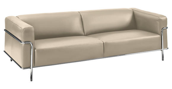 3-SITZER-SOFA Mandia in Echtleder Creme  - Chromfarben/Creme, Design, Leder/Metall (236/67/96cm) - Johann Jakob