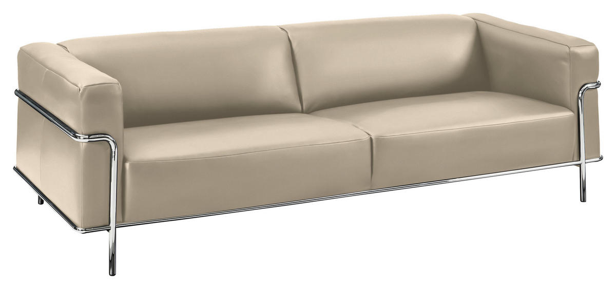3-SITZER-SOFA in Echtleder Creme  - Chromfarben/Creme, Design, Leder/Metall (236/67/96cm) - Johann Jakob