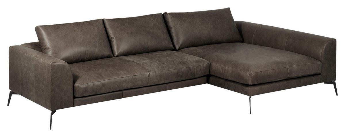 ECKSOFA in Echtleder Fango  - Fango/Schwarz, Design, Leder/Metall (313/172cm) - Livetastic