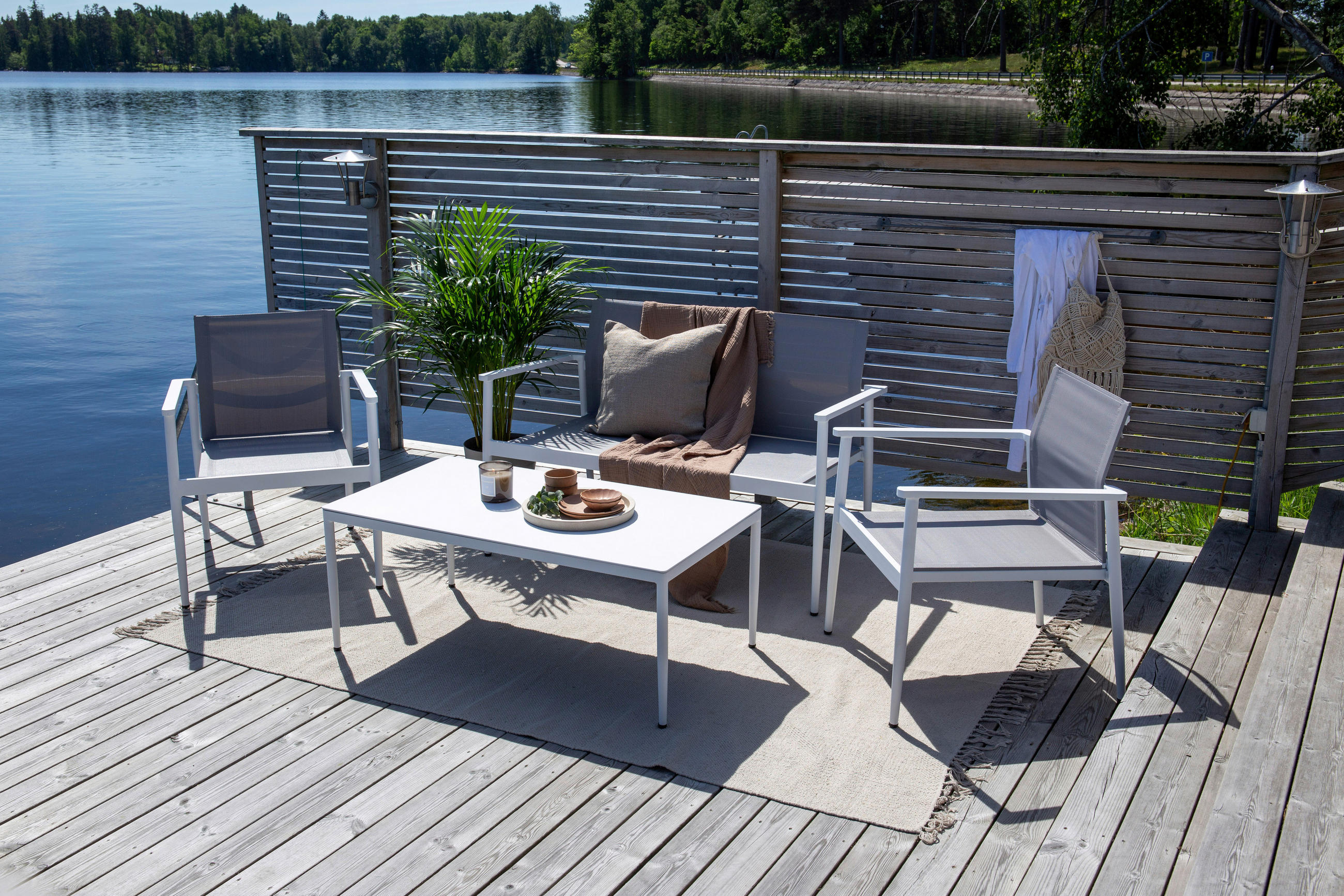 LOUNGEGRUPP 4 delar  - vit/grå, Klassisk, metall/glas - Gardenson