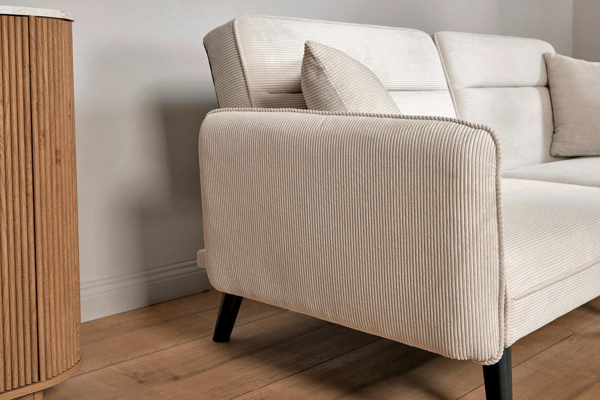 SCHLAFSOFA Cord Elfenbein  - Elfenbein/Champagner, MODERN, Holz/Textil (191/83/84cm) - Livetastic