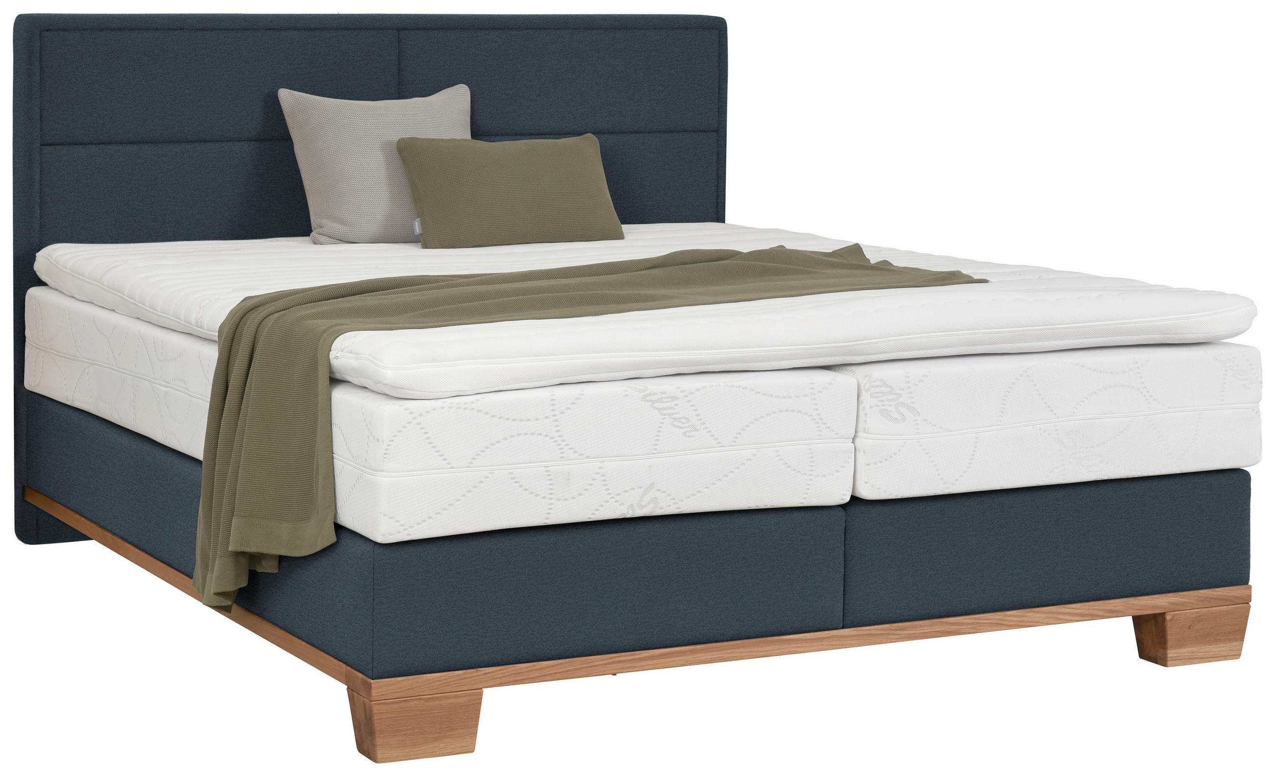 BOXSPRINGBETT 200/200 cm  in Eichefarben, Dunkelblau  - Eichefarben/Dunkelblau, Natur, Holz/Textil (200/200cm) - Valnatura