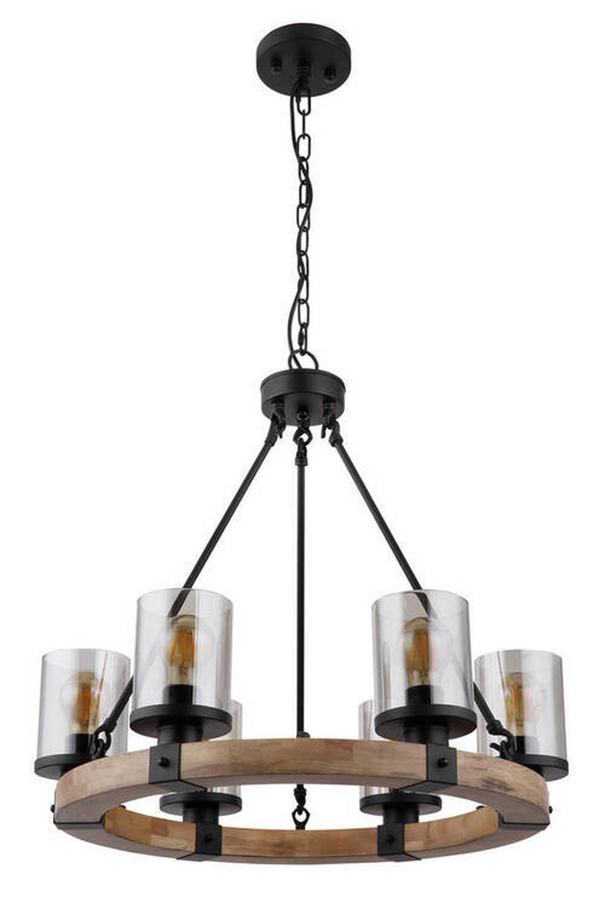 HÄNGELEUCHTE 59/98 cm    - Dunkelbraun/Schwarz, Natur, Glas/Holz (59/98cm) - Globo