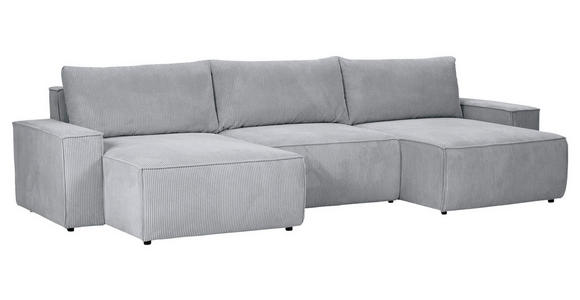 WOHNLANDSCHAFT  in Cord Hellgrau  - Hellgrau/Schwarz, KONVENTIONELL, Kunststoff/Textil (155/348/155cm) - Carryhome