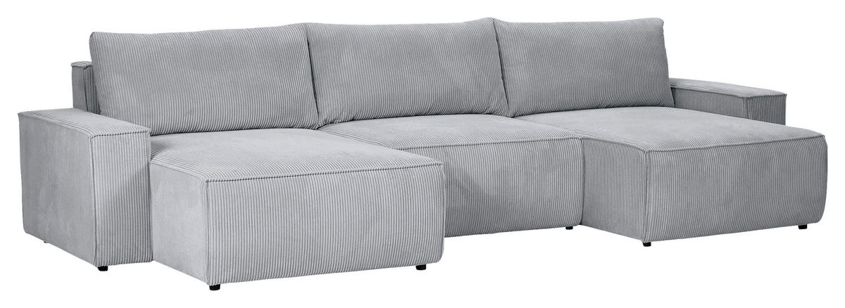 WOHNLANDSCHAFT Hellgrau Cord  - Hellgrau/Schwarz, KONVENTIONELL, Kunststoff/Textil (155/348/155cm) - Carryhome