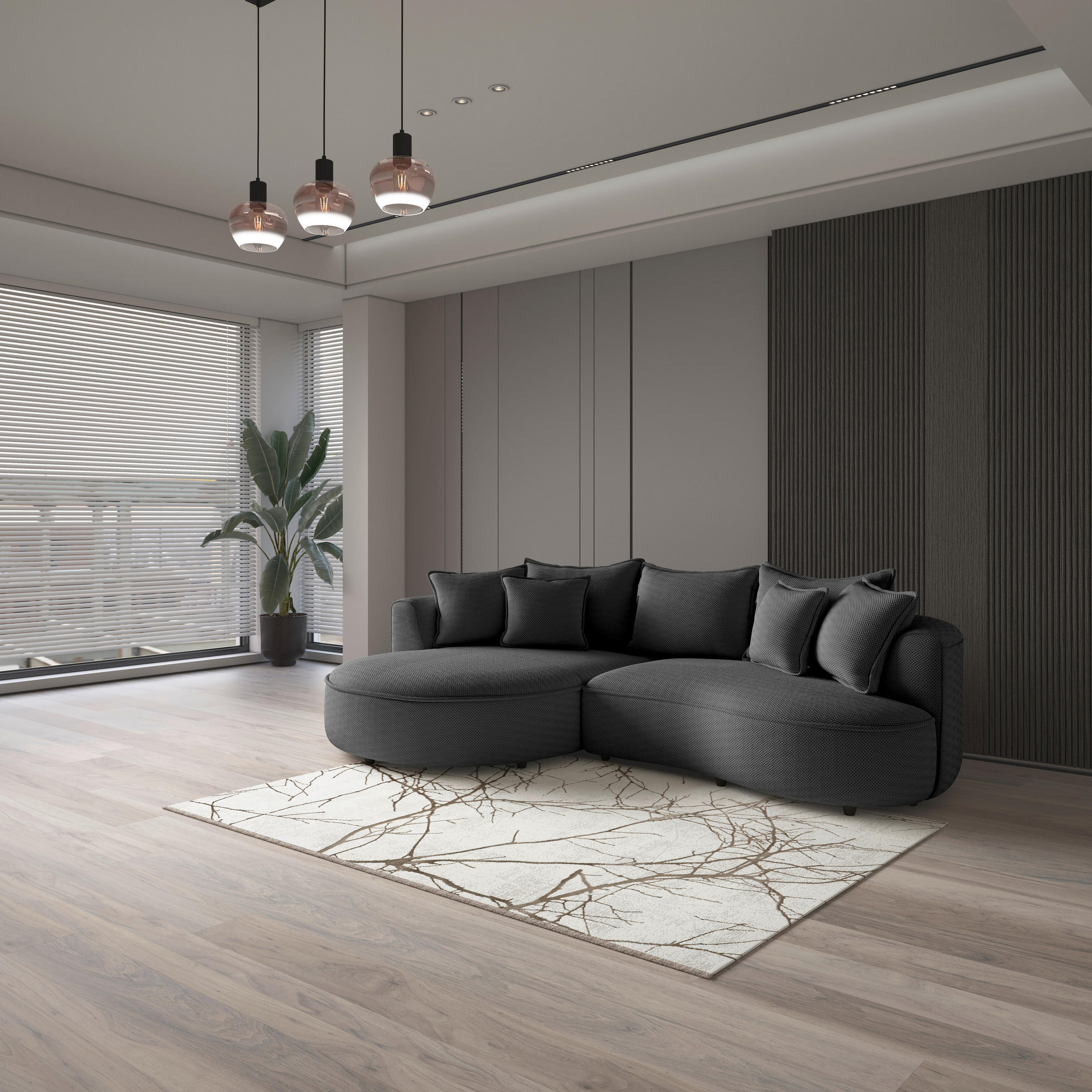 ECKSOFA in Velours, Struktur Anthrazit  - Anthrazit/Schwarz, Modern, Kunststoff/Textil (168/287cm) - Livetastic
