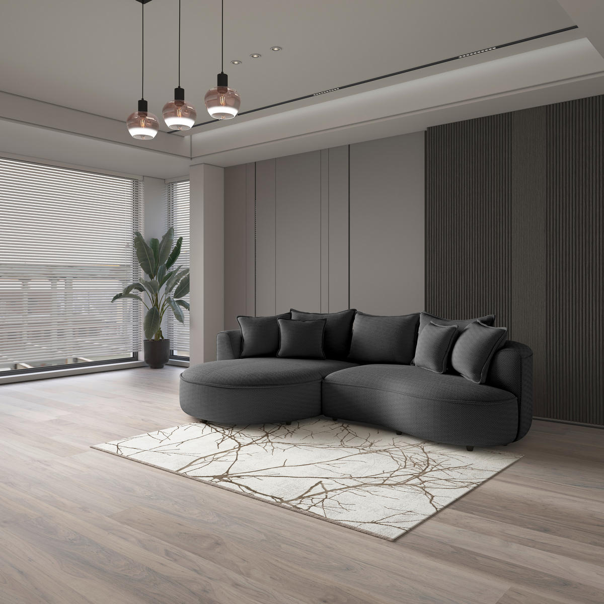 ECKSOFA in Velours, Struktur Anthrazit  - Anthrazit/Schwarz, Modern, Kunststoff/Textil (168/287cm) - Livetastic