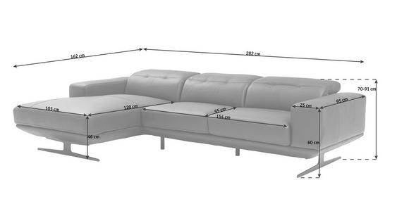 ECKSOFA in Echtleder Schwarz  - Schwarz, Design, Leder/Metall (162/282cm) - Xora