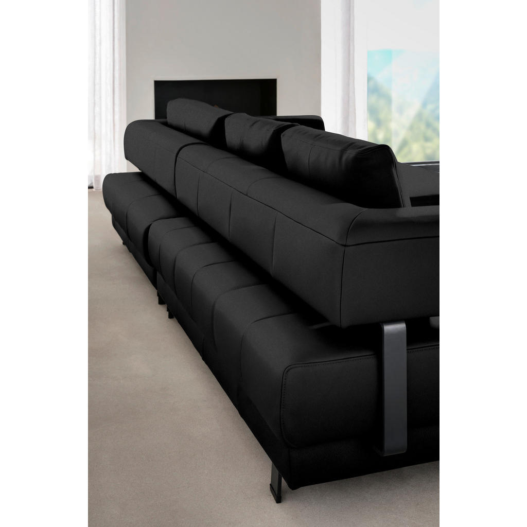 Thumbnail - Xxxl Ecksofa, Schwarz, Leder, Echtleder, Dickleder, 3-Sitzer, Füllung: Polyurethan (Pur), Ottomane rechts, L-Form, 307x1...
