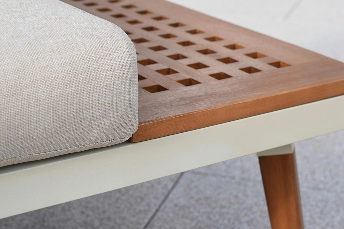 LOUNGEGARNITUR   Akazie Hartholz Aluminium  - Beige/Weiß, KONVENTIONELL, Holz/Textil - Gardenson