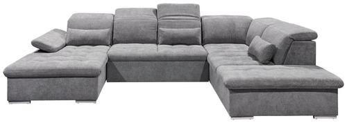 WOHNLANDSCHAFT Grau Mikrovelours  - Dunkelgrau/Silberfarben, KONVENTIONELL, Kunststoff/Textil (188/340/240cm) - MID.YOU