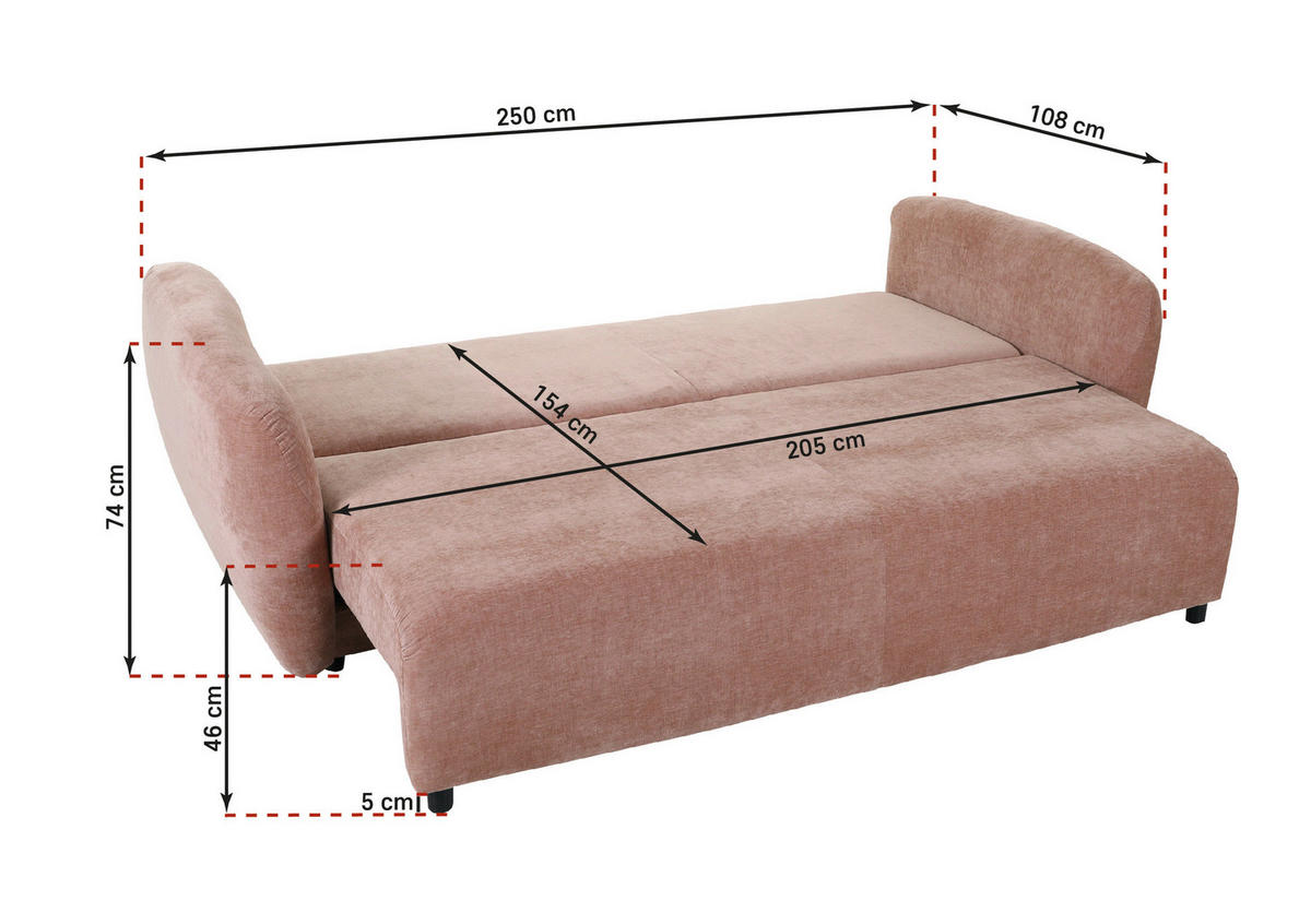 SCHLAFSOFA in Flachgewebe Dunkelgrau  - Dunkelgrau/Schwarz, KONVENTIONELL, Kunststoff/Textil (250/74/108cm) - Carryhome