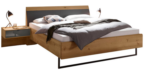 BETTANLAGE - Eiche Bianco/Lavagrau, Design, Glas/Holz (180/200cm) - Dieter Knoll