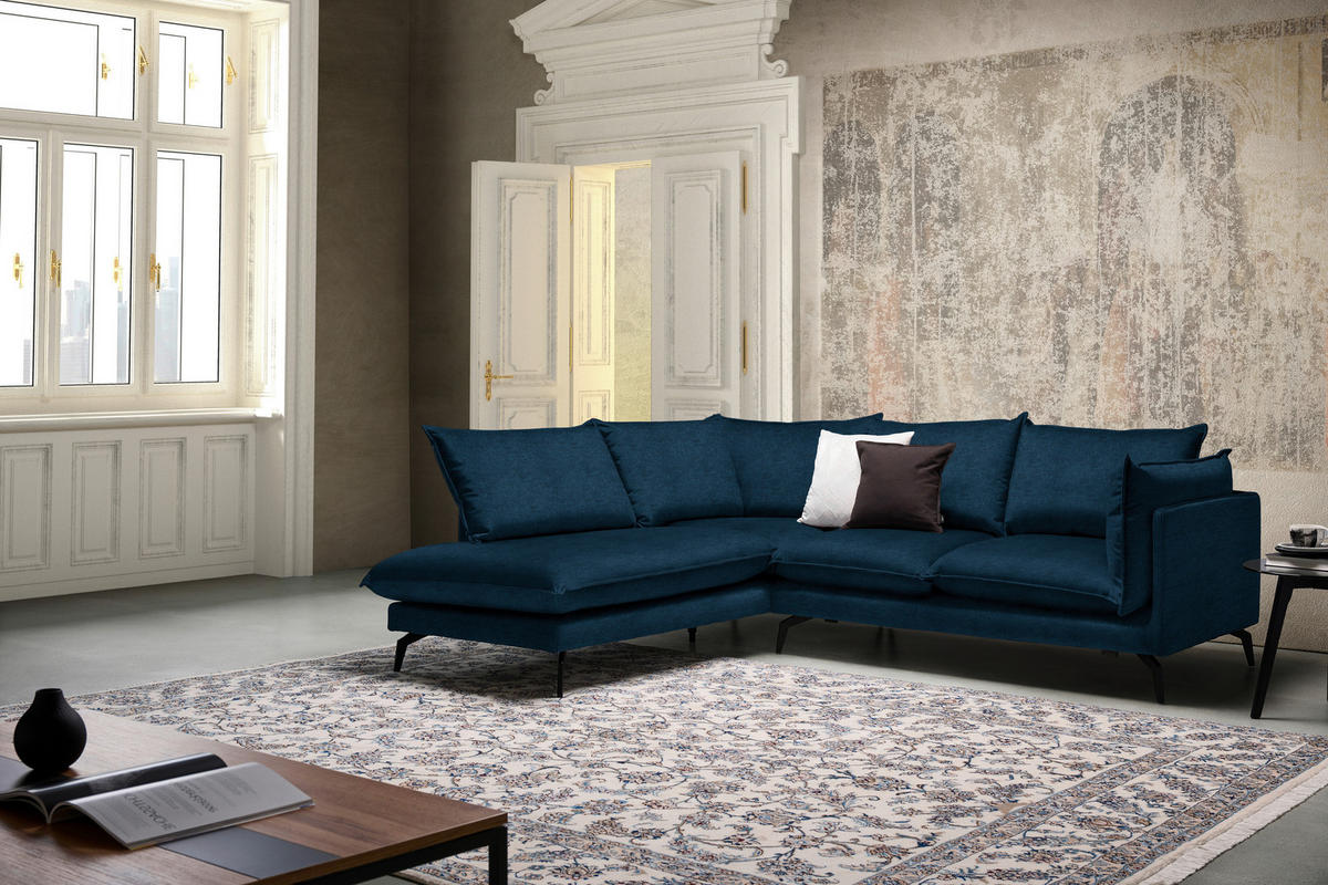 ECKSOFA in Samt Dunkelblau  200/241 cm  - Schwarz/Dunkelblau, Design, Textil/Metall (200/241cm) - Carryhome