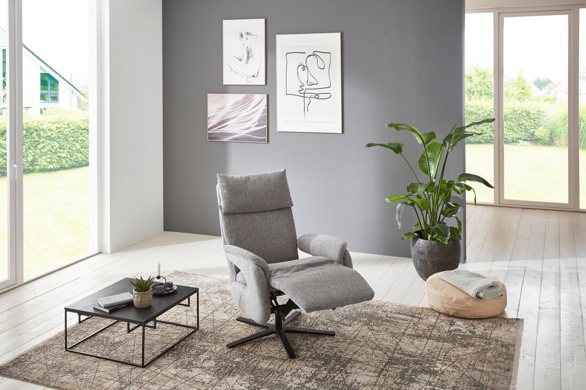 FERNSEHSESSEL  mit Relaxfunktion Struktur Grau  - Schwarz/Grau, MODERN, Textil/Metall (73/115/85cm) - Cantus