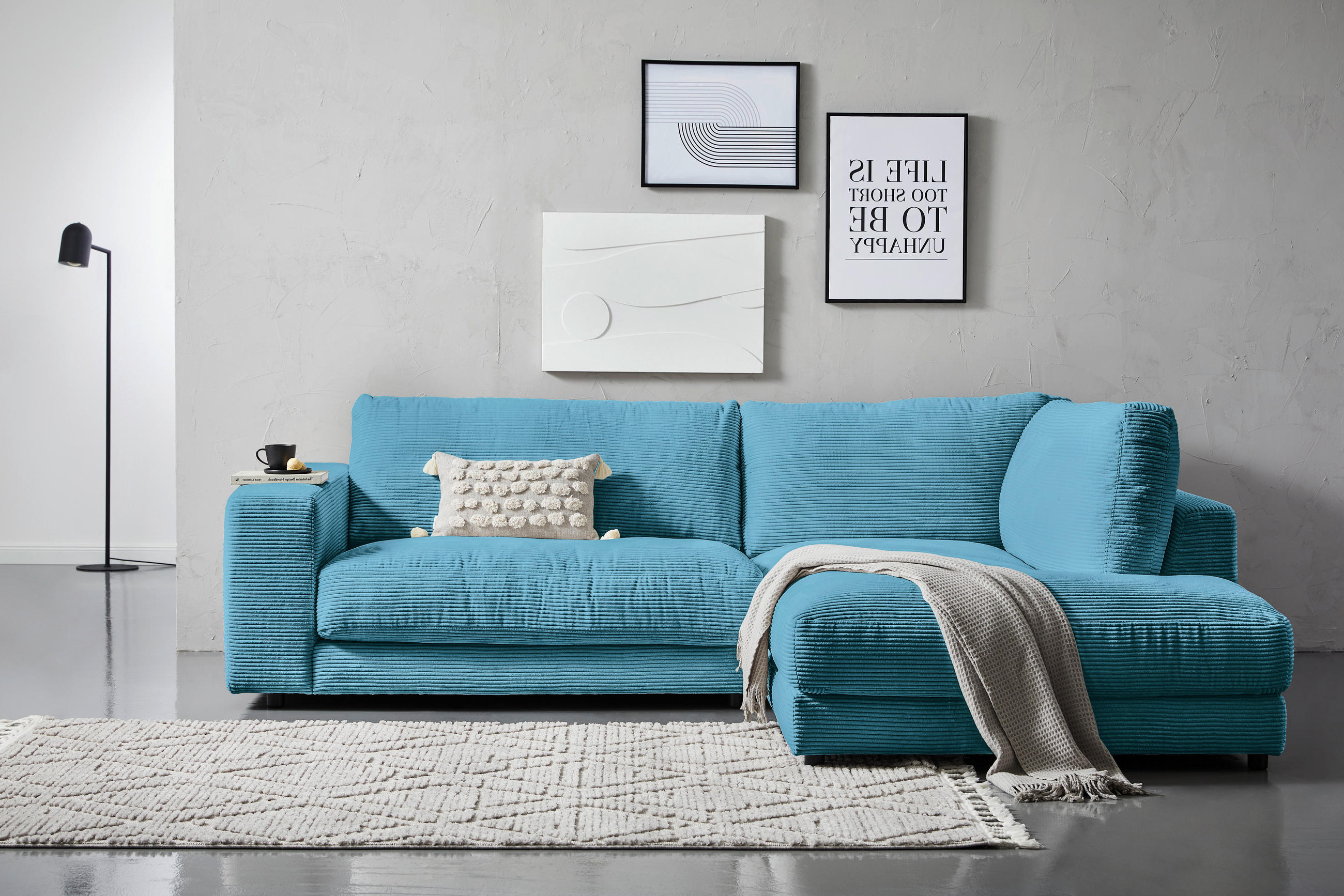 ECKSOFA Petrol Cord  - Petrol/Schwarz, Design, Kunststoff/Textil (265/224cm) - Hom`in