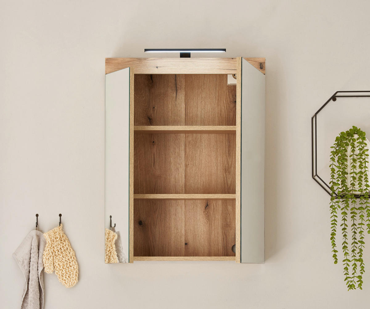 SPIEGELSCHRANK 60/77/17 cm  - Eichefarben, Basics, Glas/Holzwerkstoff (60/77/17cm) - MID.YOU