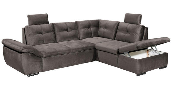 ECKSOFA in Mikrovelours Graubraun  - Graubraun/Schwarz, KONVENTIONELL, Kunststoff/Textil (265/217cm) - Carryhome