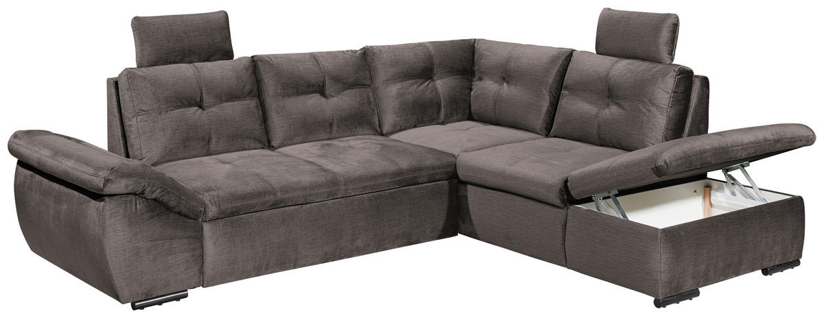 ECKSOFA in Mikrovelours Graubraun  - Graubraun/Schwarz, Konventionell, Kunststoff/Textil (265/217cm) - Carryhome
