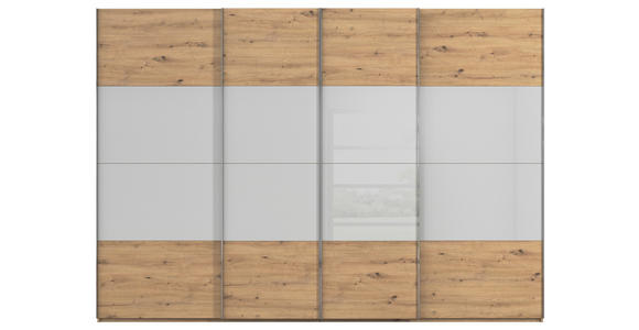 SCHWEBETÜRENSCHRANK  in Eiche Artisan, Seidengrau  - Chromfarben/Seidengrau, KONVENTIONELL, Glas/Holzwerkstoff (316/223/68cm) - Novel