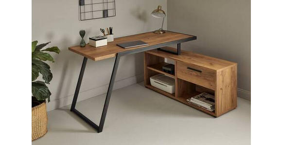 ECKSCHREIBTISCH 140/120/75 cm in Eichefarben - Eichefarben/Anthrazit, KONVENTIONELL, Holzwerkstoff/Metall (140/120/75cm) - Novel