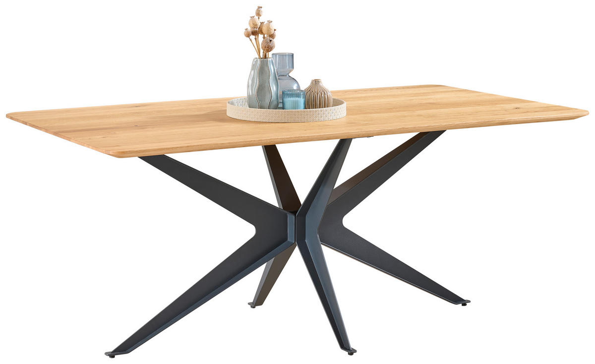 ESSTISCH Holz, Metall 180/95/76 cm  - Wildeiche/Schwarz, Design, Holz/Metall (180/95/76cm) - Dieter Knoll