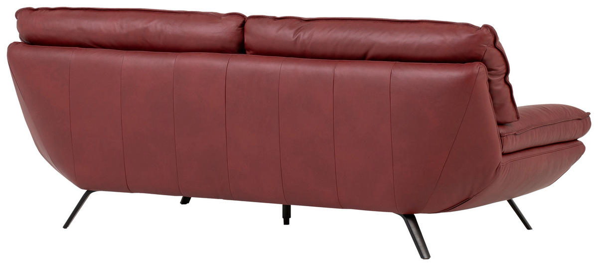 3-SITZER-SOFA in Echtleder Bordeaux  - Bordeaux/Schwarz, Design, Leder/Metall (226/95/95cm) - Celina