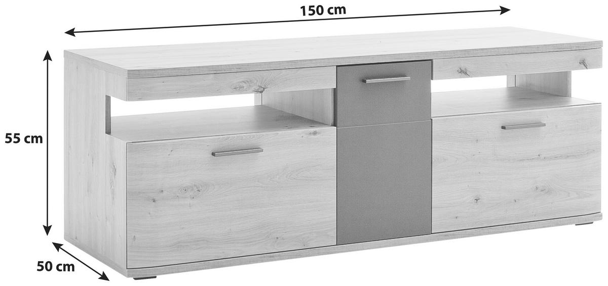 KOMODA POD TELEVIZI, antracitová, barvy dubu, 150/55/50 cm - černá/barvy dubu, Design, kov/kompozitní dřevo (150/55/50cm) - Livetastic