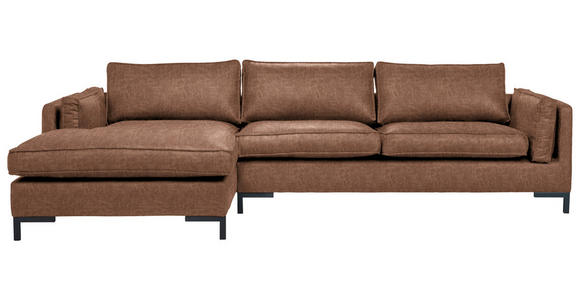 ECKSOFA in Lederlook Braun  160/295 cm  - Schwarz/Braun, Design, Textil/Metall (160/295cm) - Hom`in