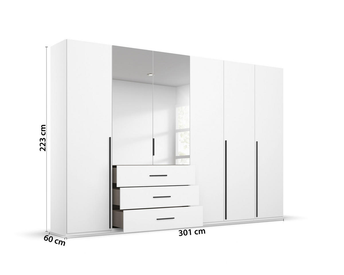 DREHTÜRENSCHRANK 301/223/60 cm,  in Weiß, 6-türig  - Graphitfarben/Weiß, Design, Glas/Holzwerkstoff (301/223/60cm) - home24