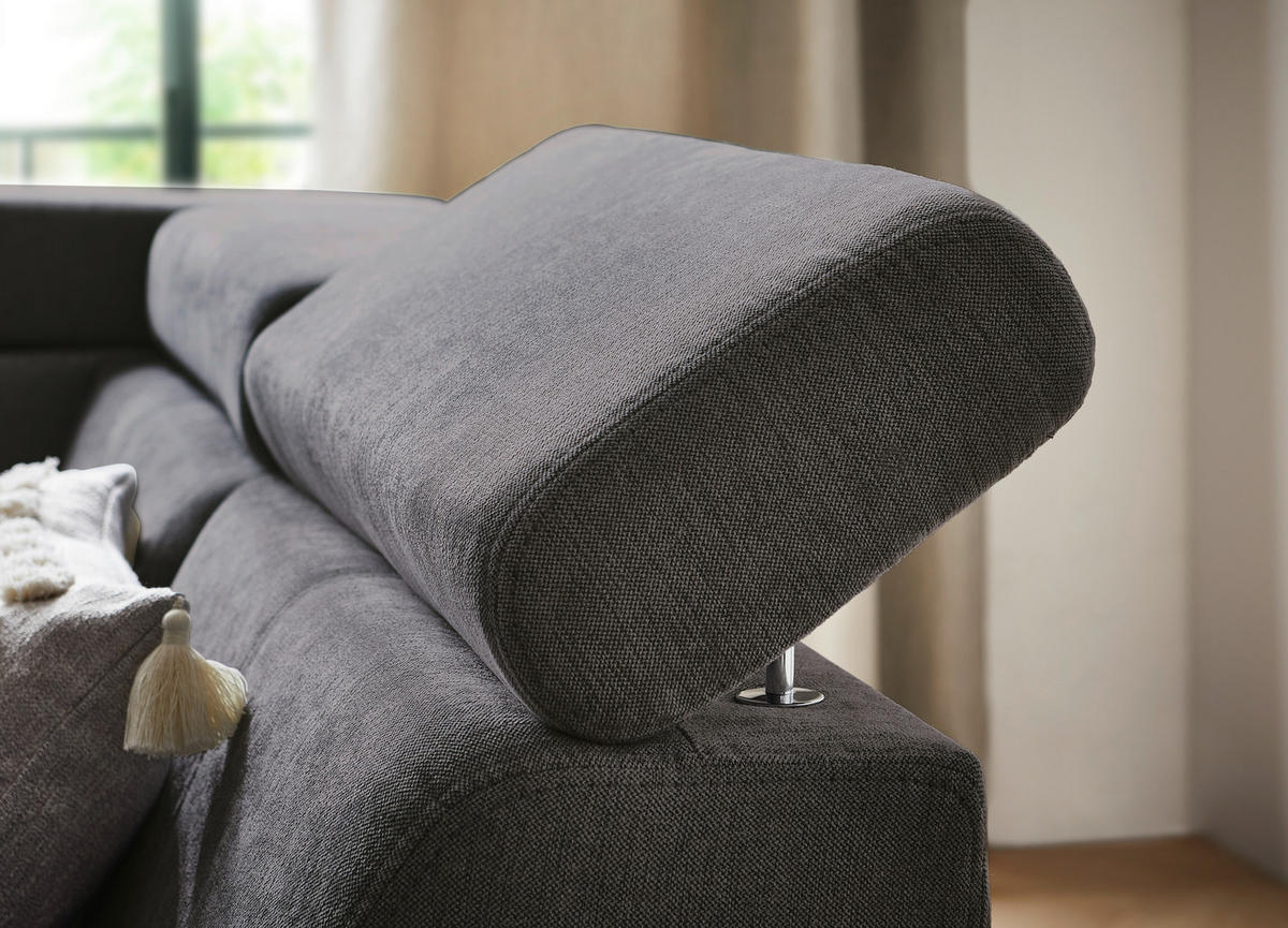 ECKSOFA in Chenille Anthrazit  - Anthrazit/Schwarz, Design, Textil/Metall (260/203cm) - Stylife
