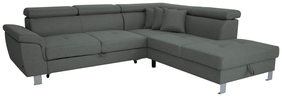 ECKSOFA inkl. Funktionen Grau Webstoff  - Silberfarben/Grau, Design, Textil/Metall (257/226cm) - Xora