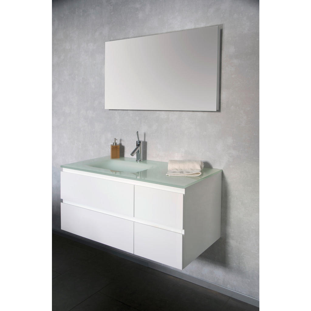 Badmöbel-Set 3-Tlg. inkl. LED Cube B: 100 cm Weiß/Rauchglas