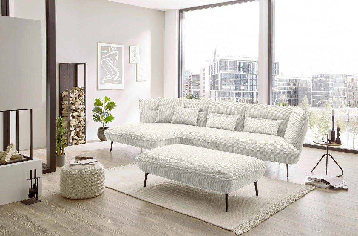 ECKSOFA in Flachgewebe Creme  153/339 cm  - Creme/Schwarz, Design, Textil/Metall (153/339cm) - Moderano